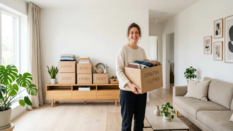 Woman sorting clothes for spring cleaning